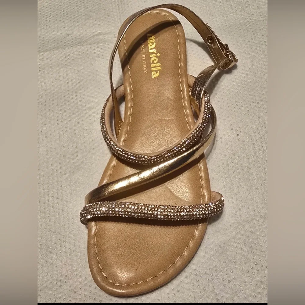New Elegant Gold Strappy Rhinestone Sandals Girls size 1 made in Italy